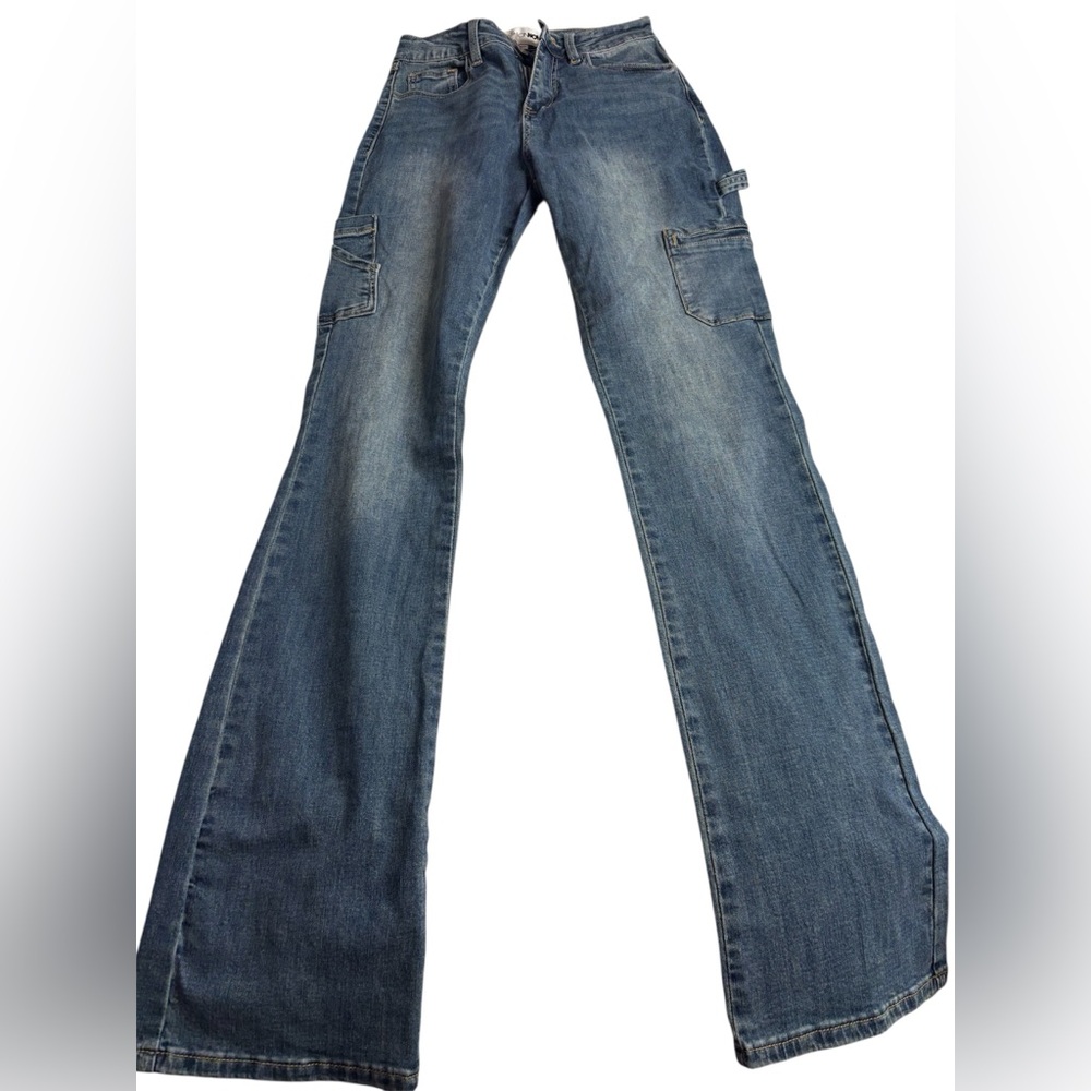 Fashion Nova Women's Distressed Flare Jeans in Blue